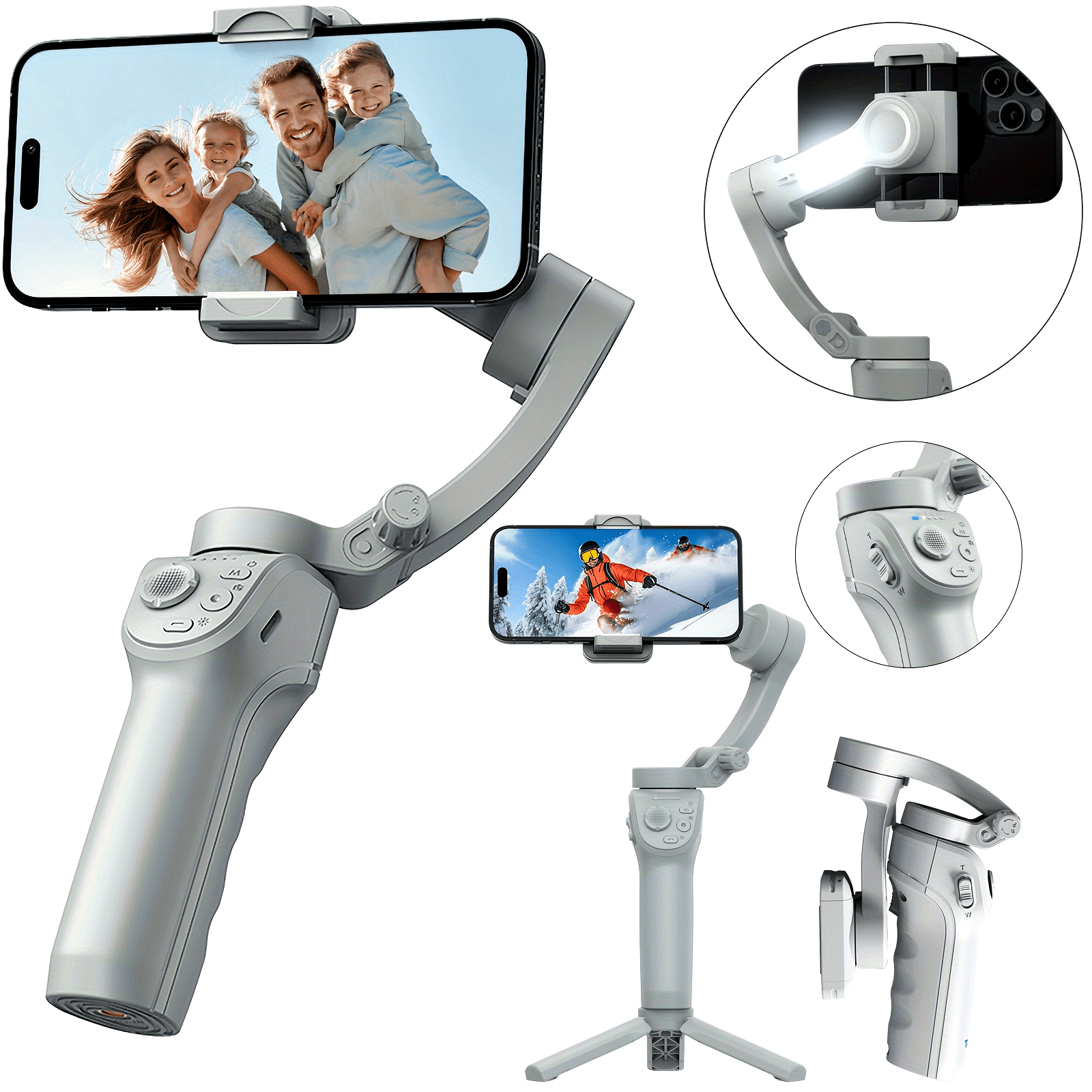 3Axis AI Smartphone Gimbal Stabilizer with LED Light  Tripod